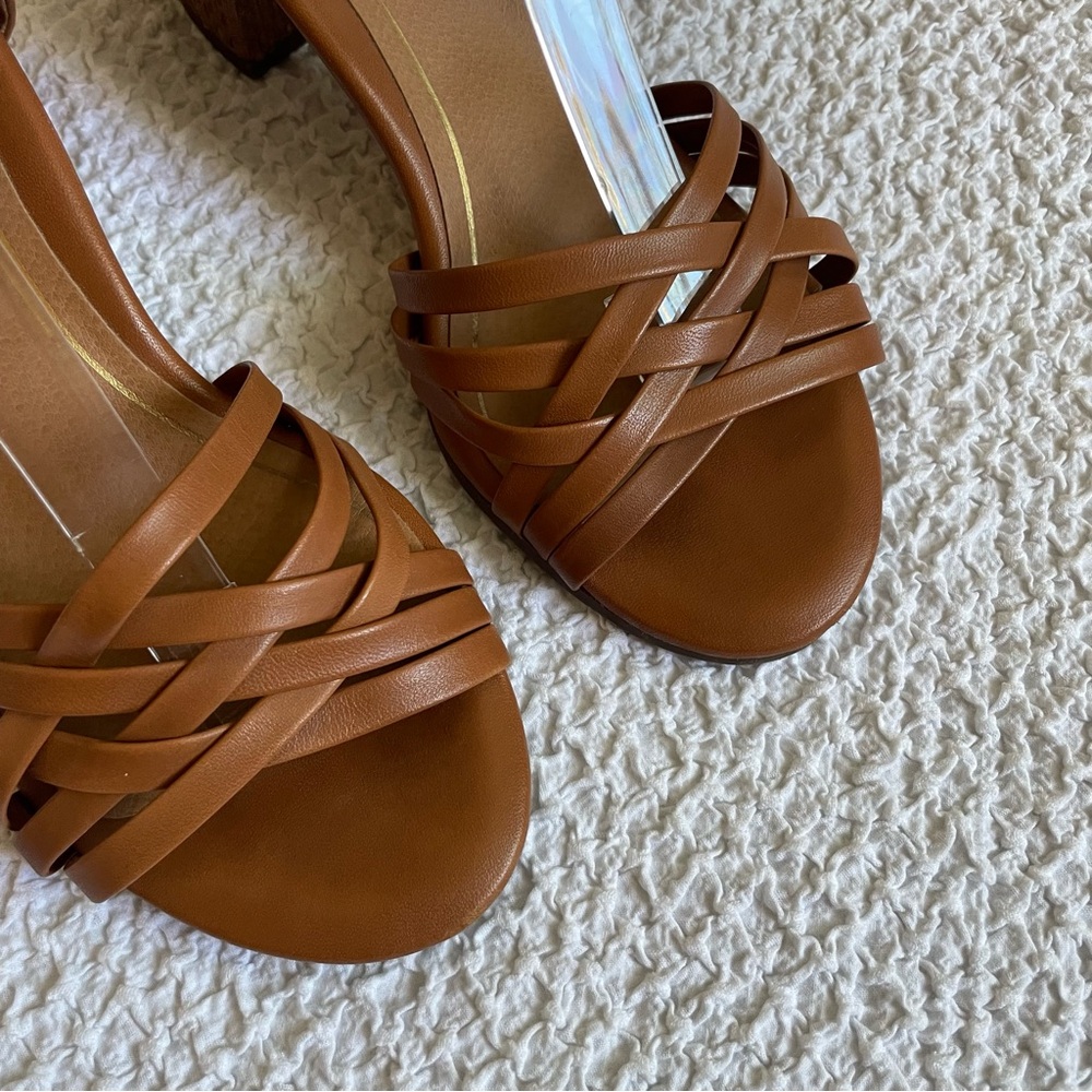 Vionic Peony Heeled Sandal Basketweave Tan Ankle Strap Leather Size 8 - Picture 4 of 12